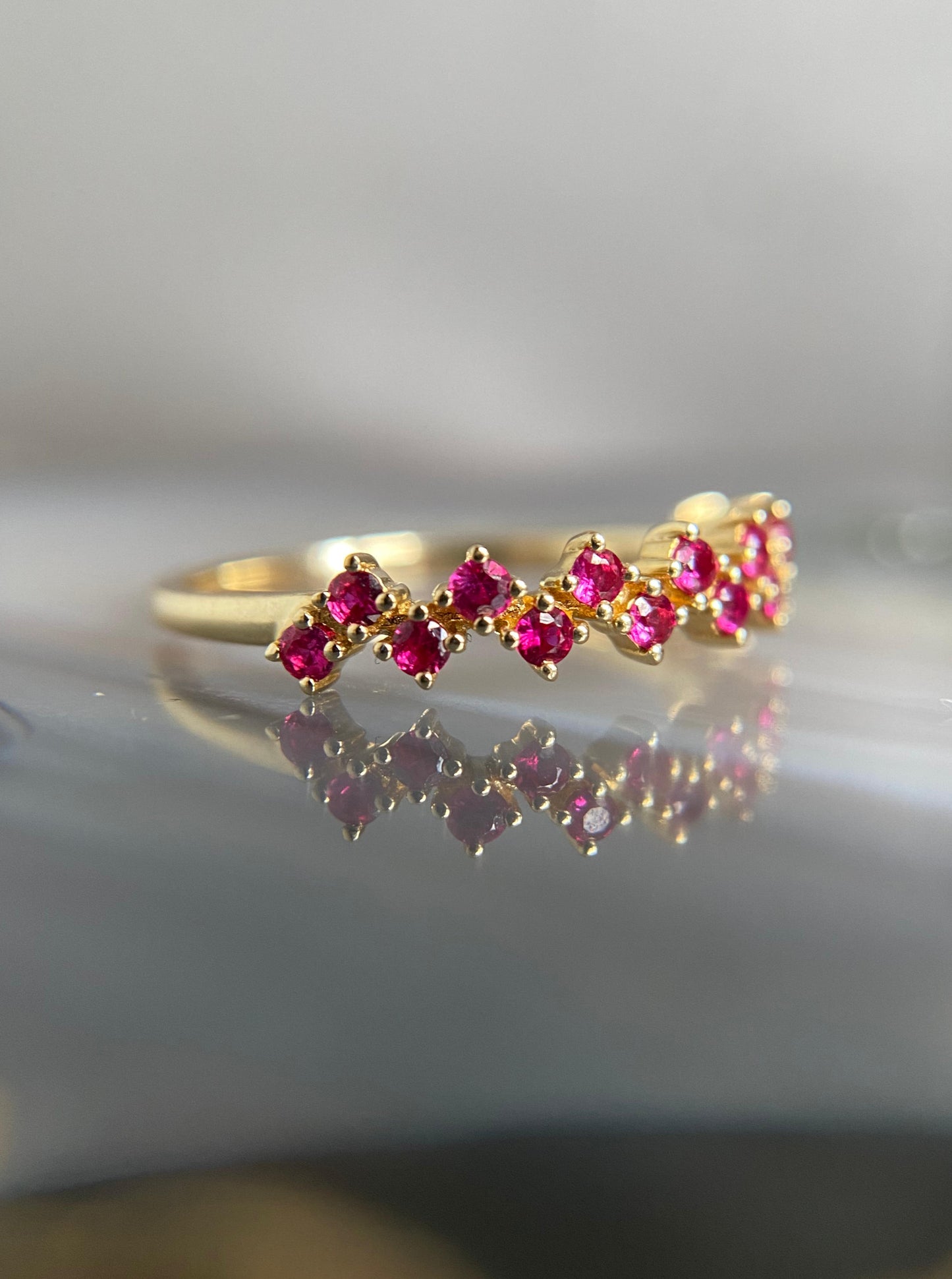 Up and Down Ruby Cluster Ring