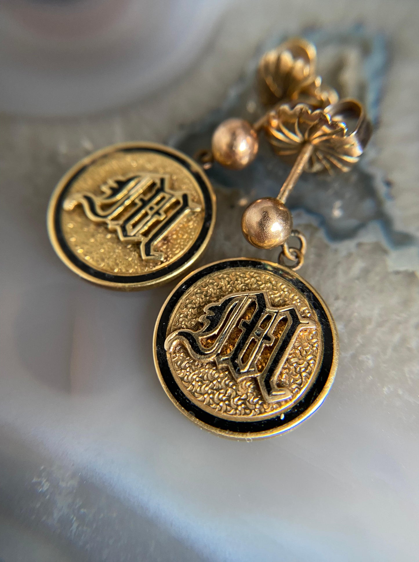 Vintage Black Enamel Drop Earrings