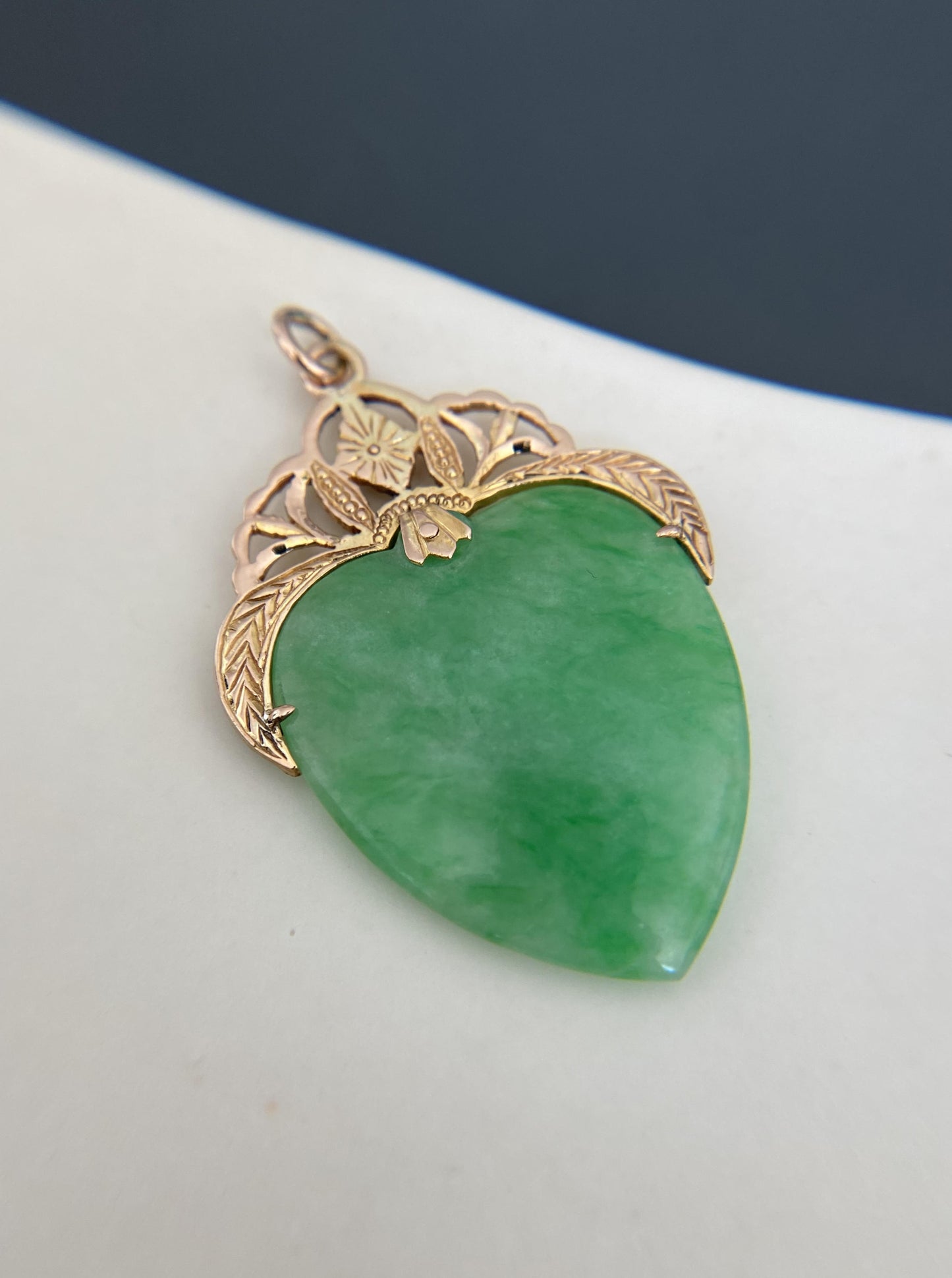 Jade Heart Pendant with Crown Setting