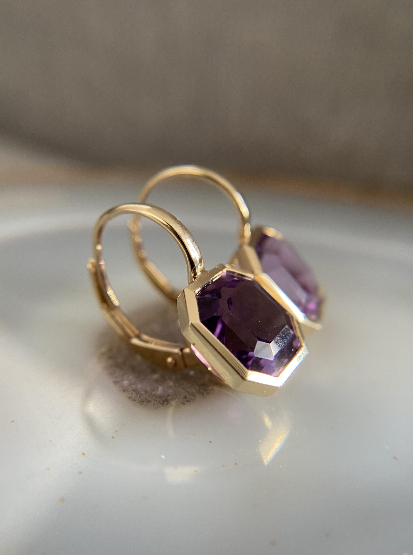 Bezel Amethyst Earrings