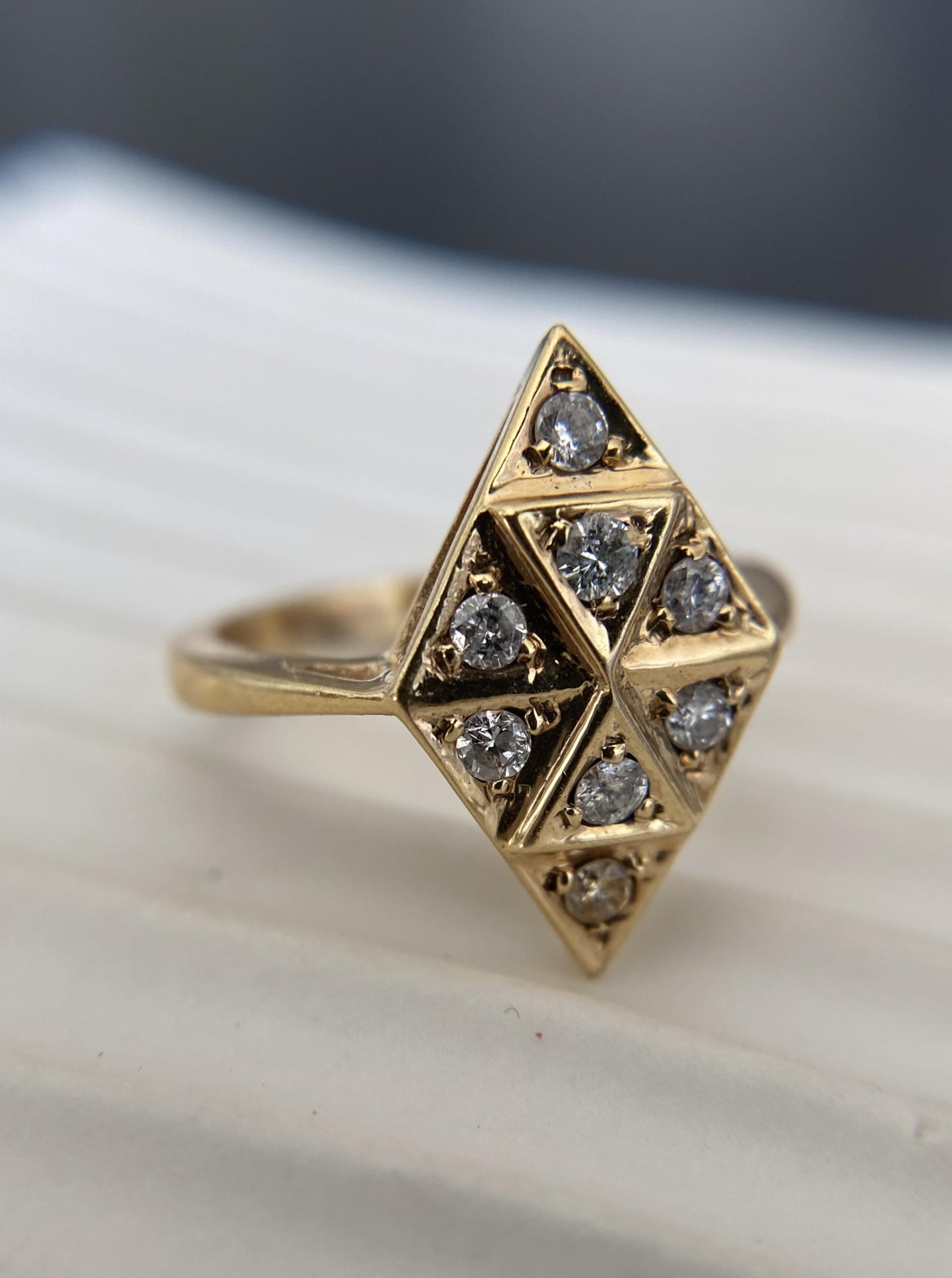 Vintage Celestial Triangle Pattern Diamond Ring