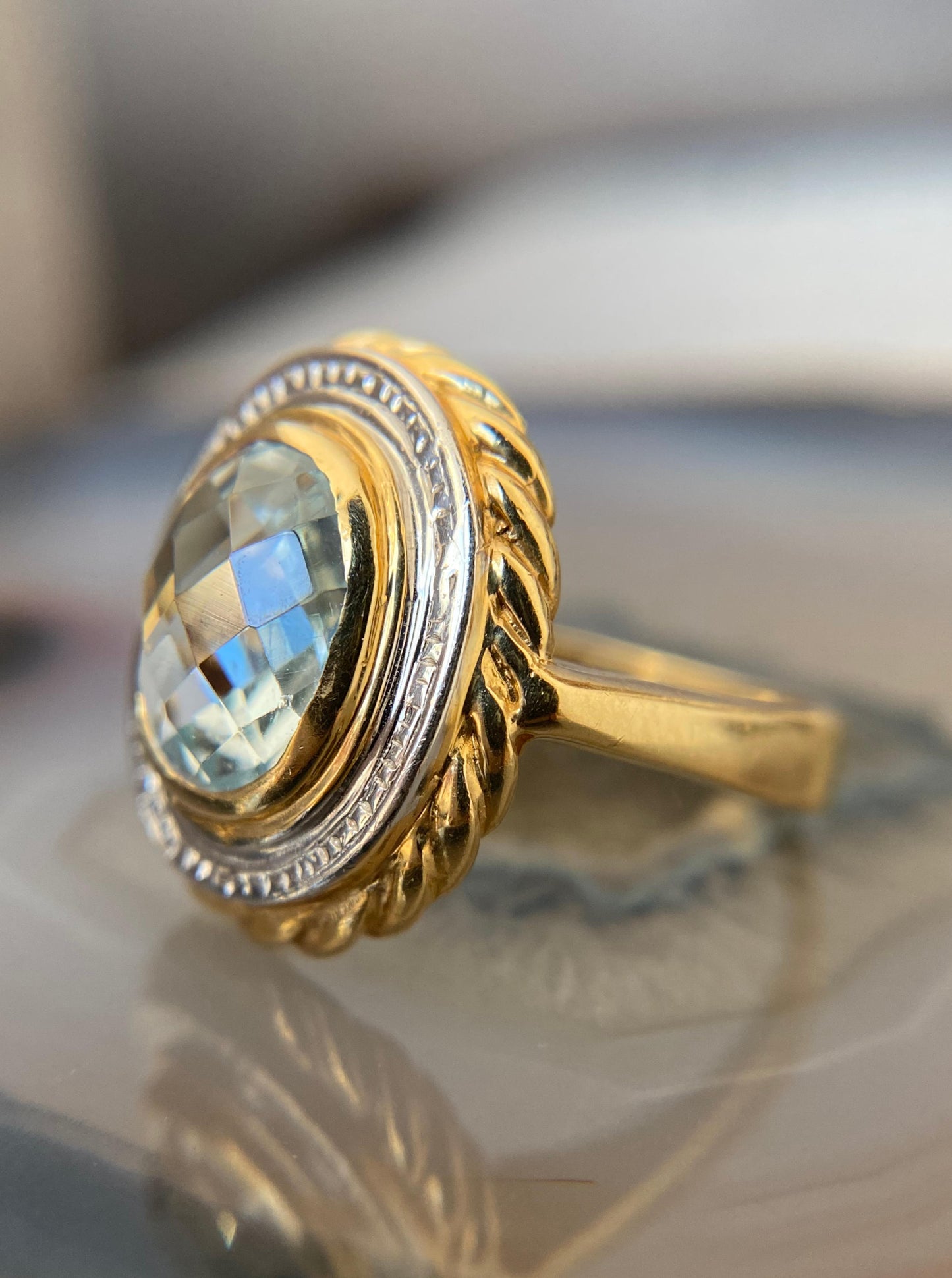 Estate Topaz Ring With Rope Halo