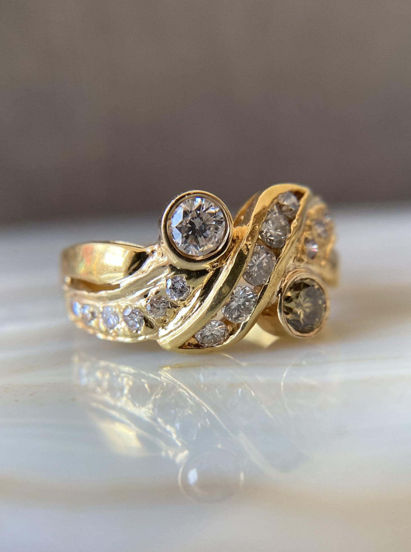 Vintage Green & White Diamond Ring