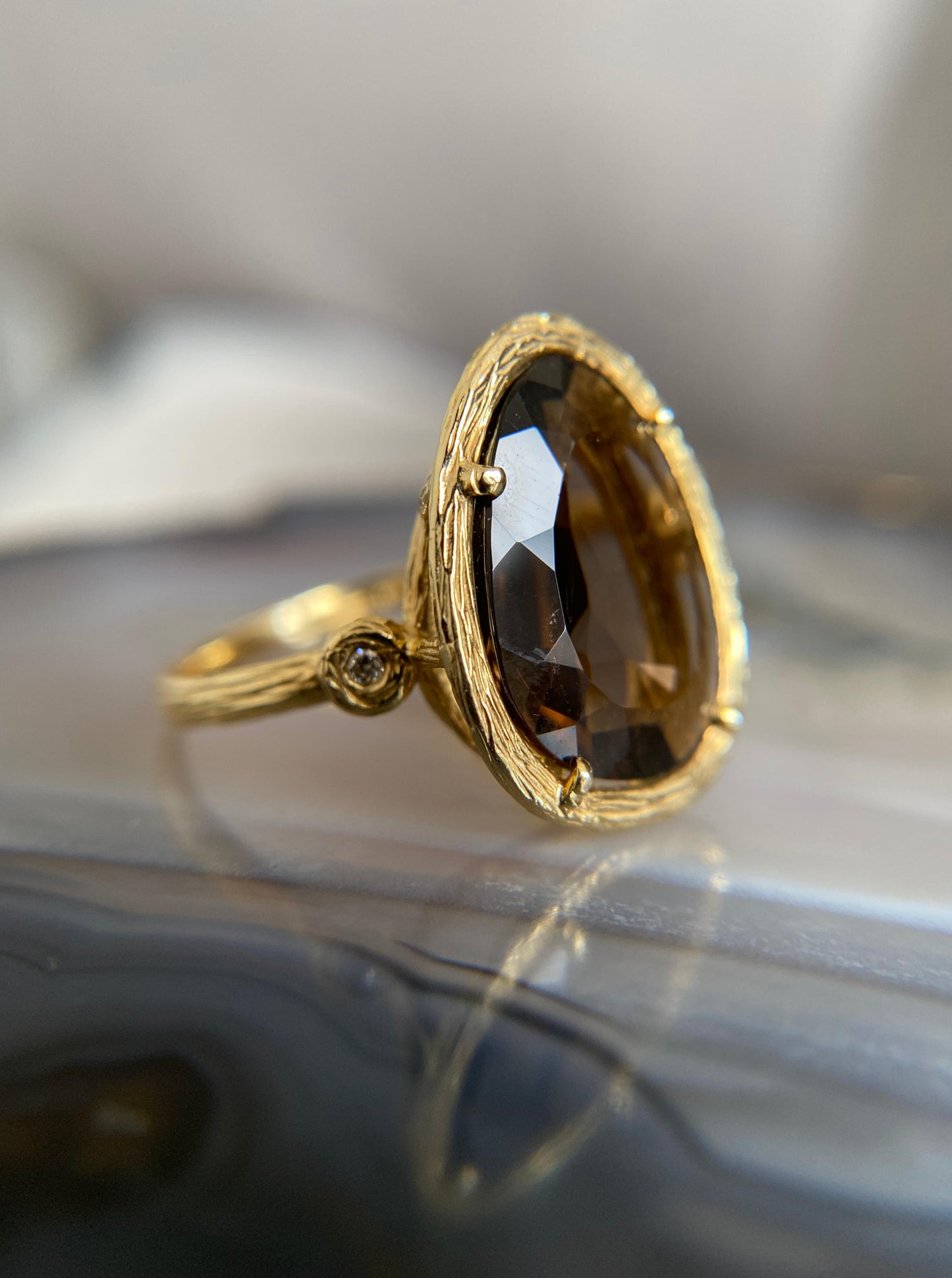 Smokey Quartz Texture Bezel Ring