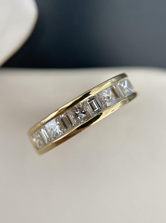 18K Estate Princess and Baguette Channel Band
