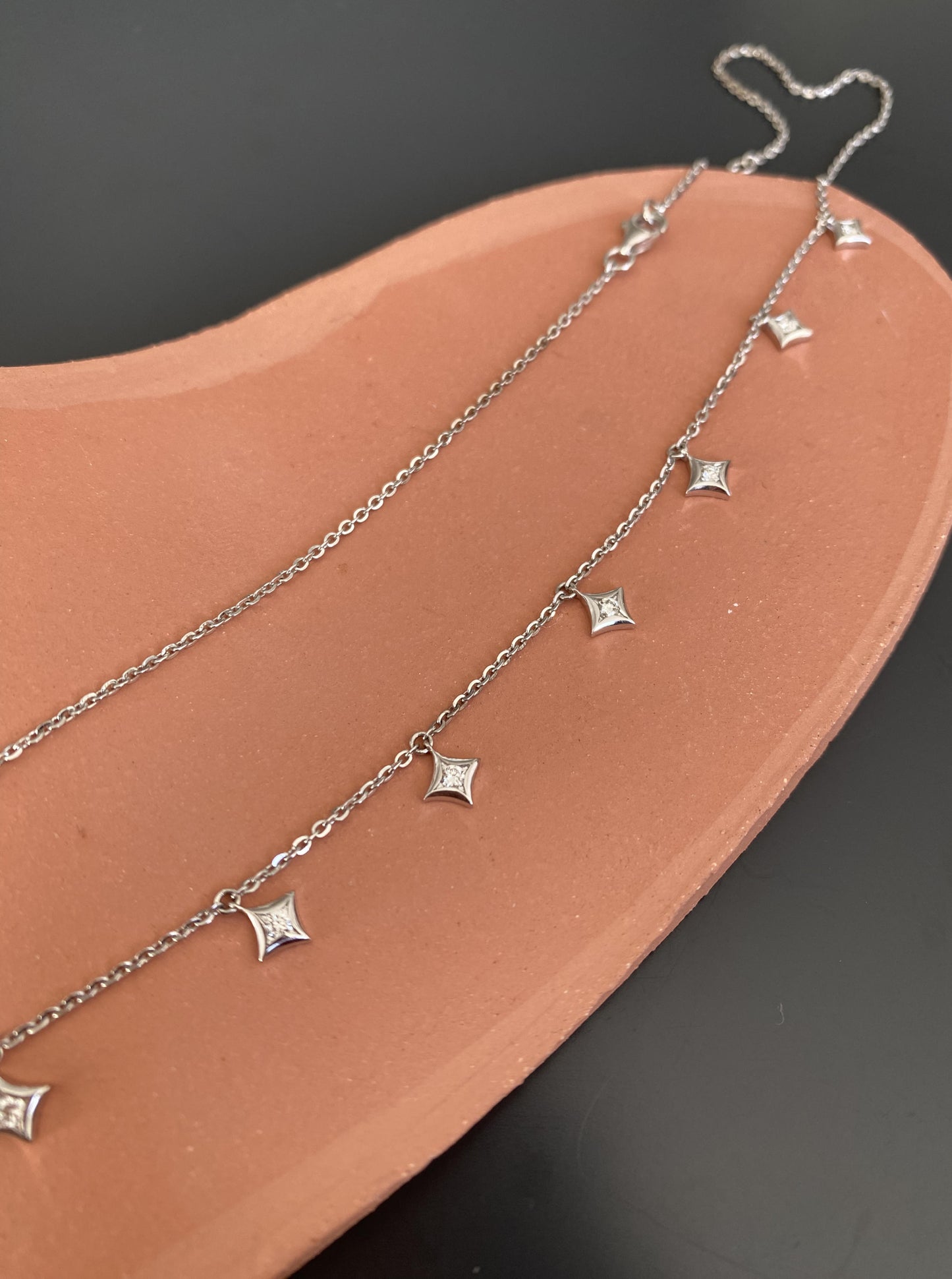 Celestial Drop Diamond Star Necklace (White Gold)