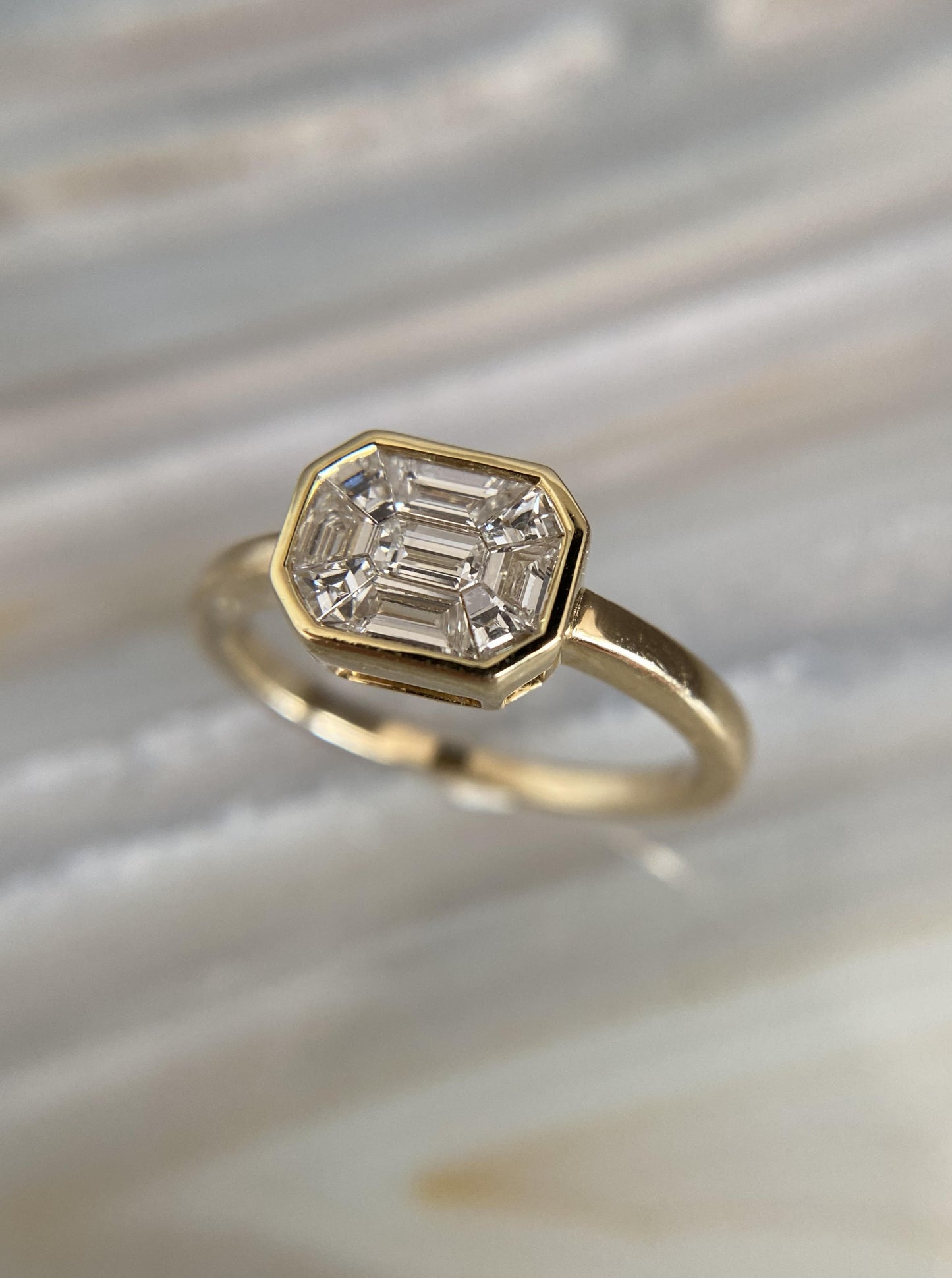 Bezel East West Emerald Seamless Diamond Cluster Ring