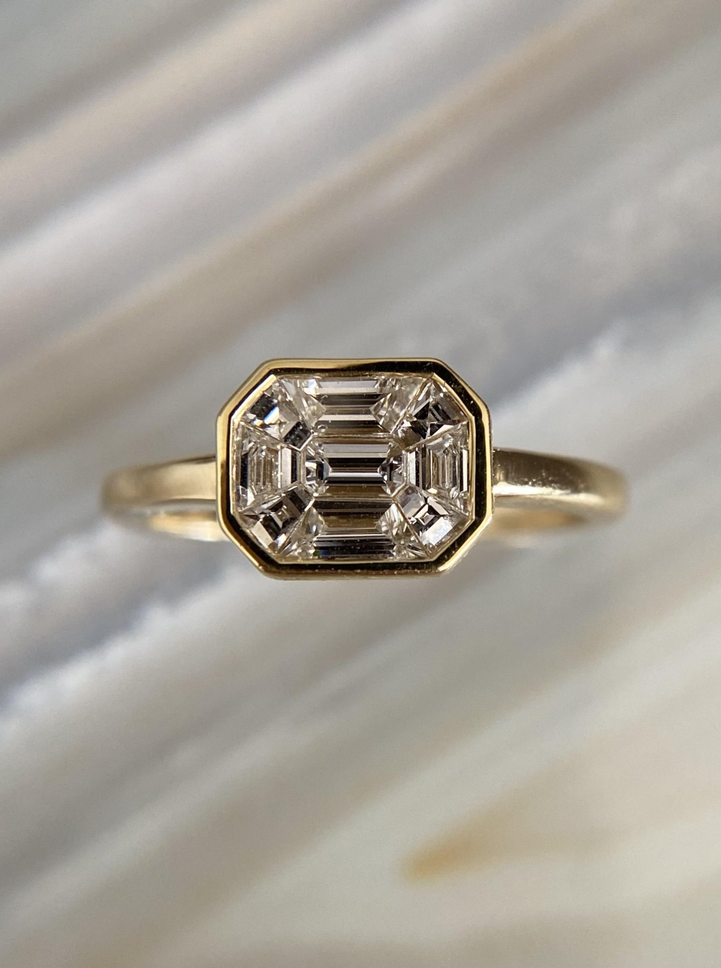 Bezel East West Emerald Seamless Diamond Cluster Ring