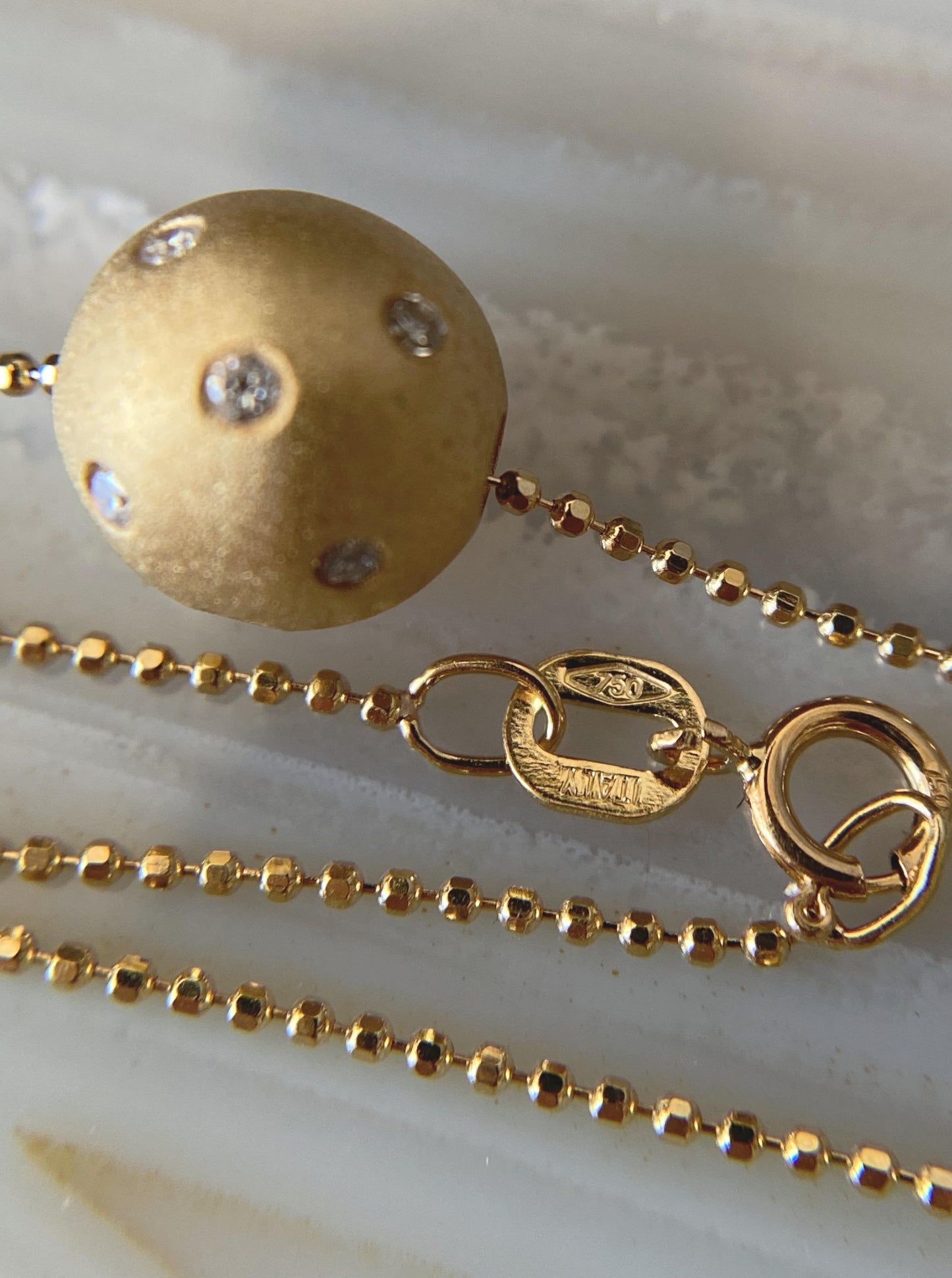 Soild Gold Diamond Ball Charm Necklace