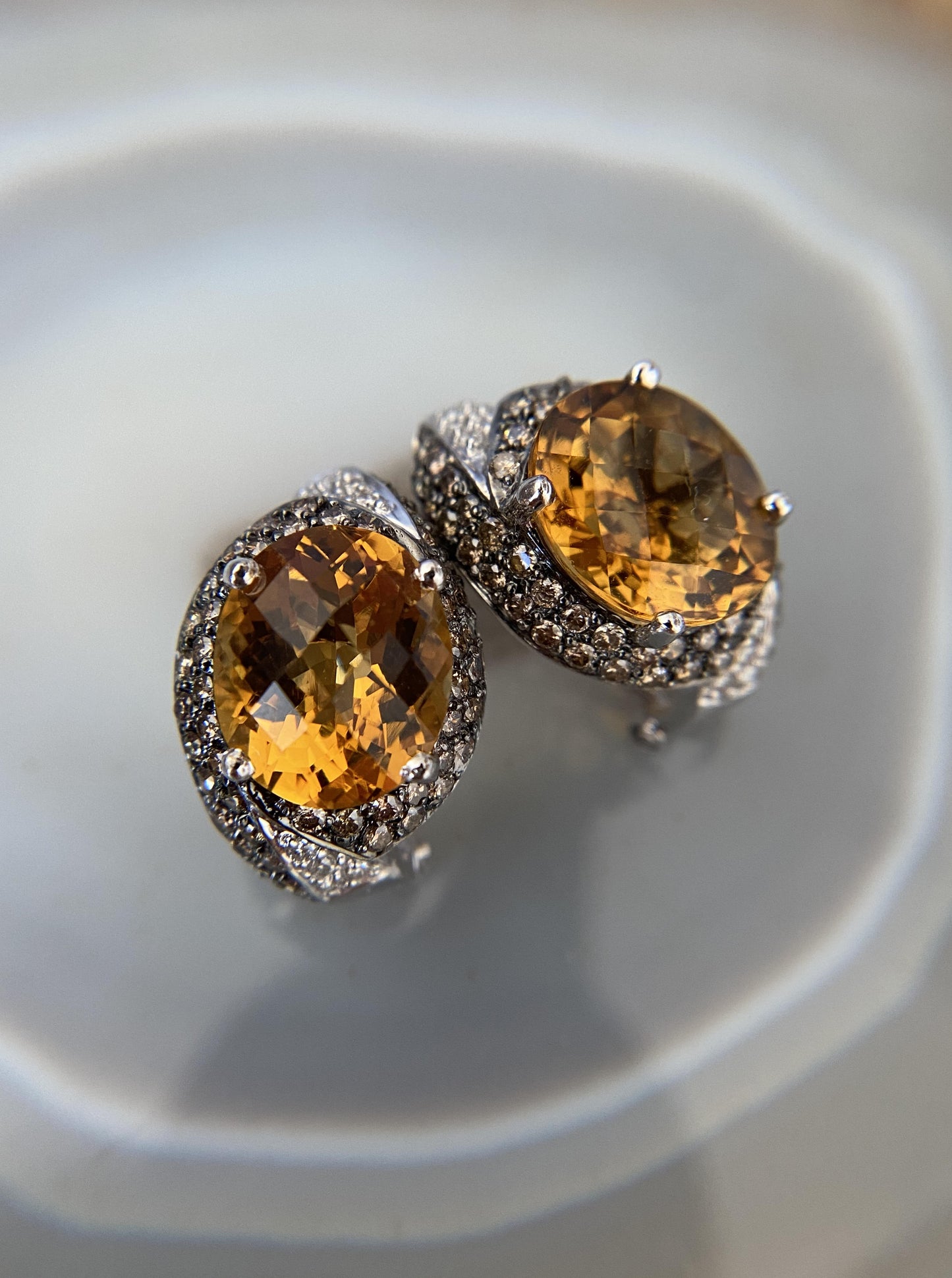 Vintage Citrine Earrings With Brown Diamond