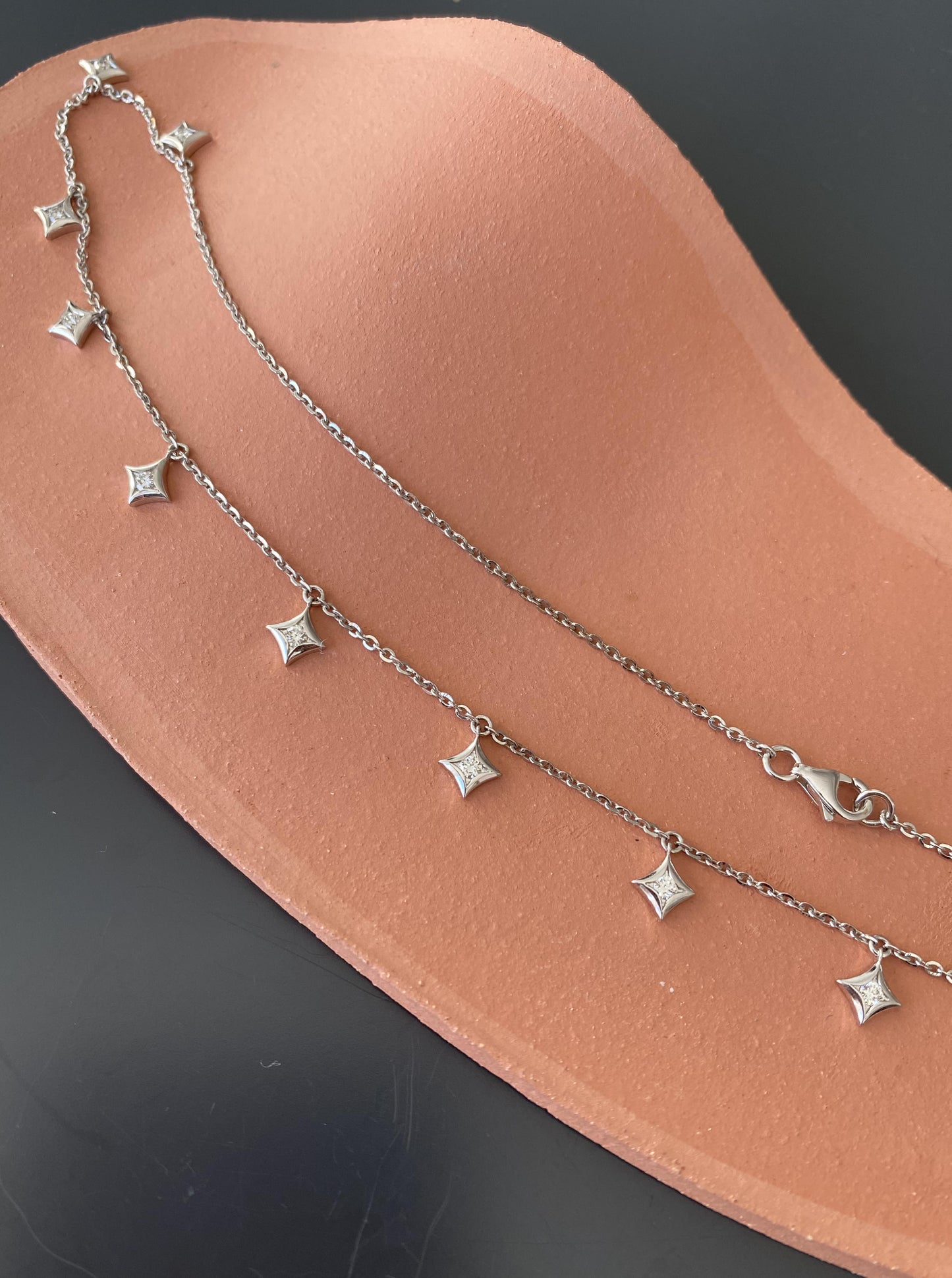 Celestial Drop Diamond Star Necklace (White Gold)