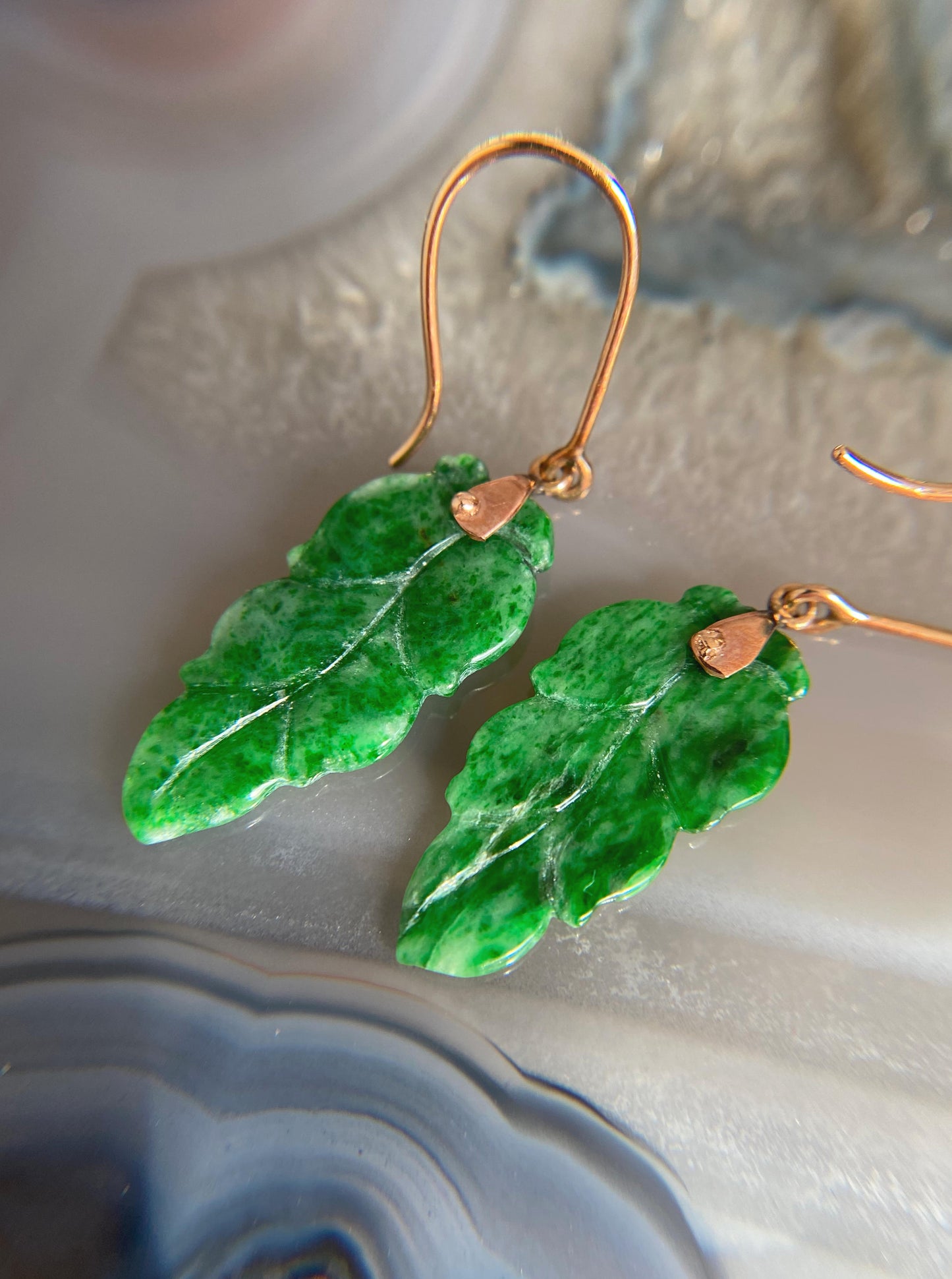 Vintage Leaf Jade Earrings